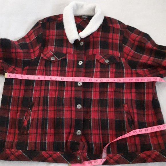 Torrid Women's Size 5X Red Plaid Sherpa Collar Button Up Trucker Jacket - Picture 11 of 14